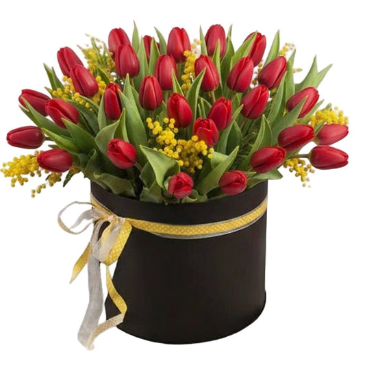 Box of Tulips and Mimosa - Florist London