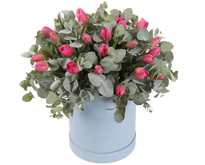 Box of Tulips with Eucalyptus - Florist London