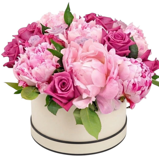 Box Peony and Roses with Greenery - Florist London
