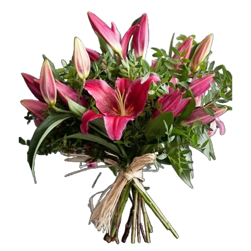 Bright Pink Lily with Greenery Bouquet - Florist London