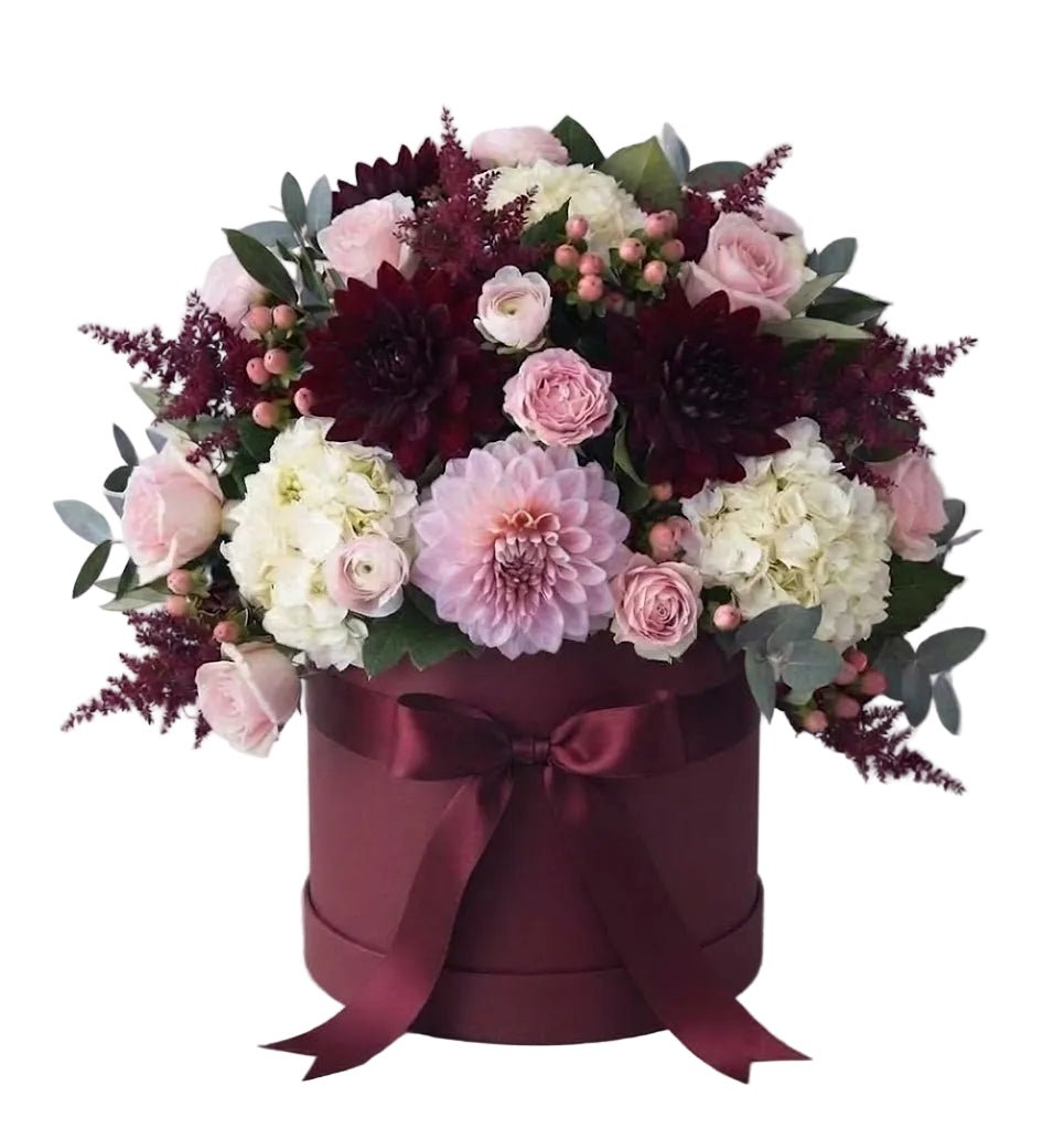 Burgundy and Pink Flowers Luxe Box - Florist London