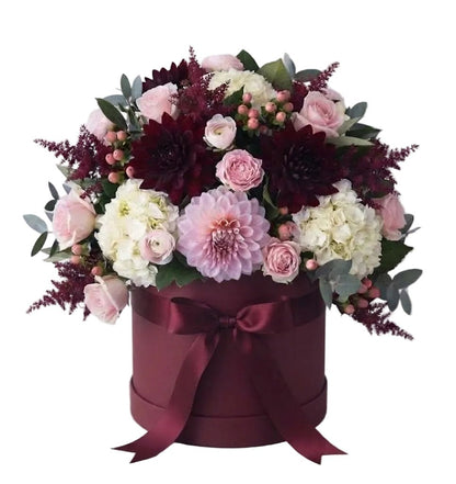 Burgundy and Pink Flowers Luxe Box - Florist London