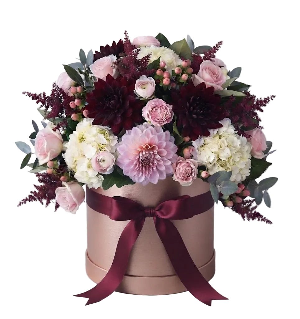 Burgundy and Pink Flowers Luxe Box - Florist London
