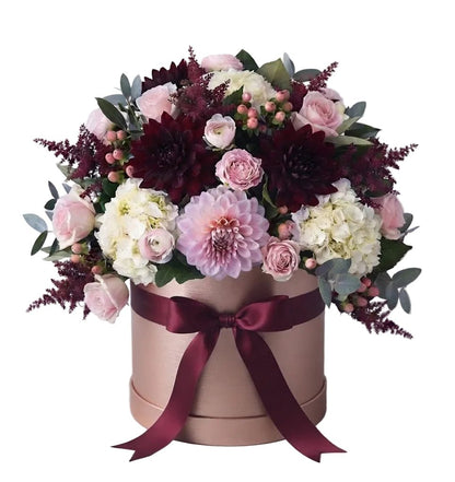 Burgundy and Pink Flowers Luxe Box - Florist London
