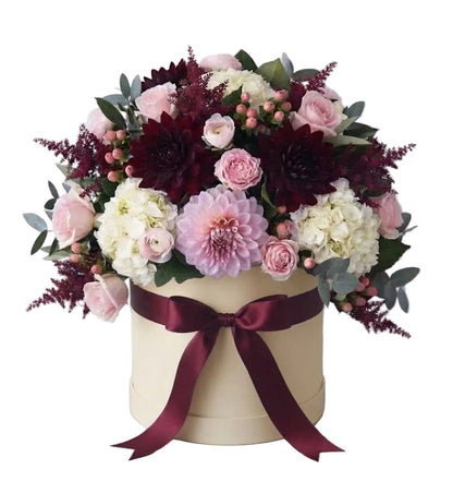 Burgundy and Pink Flowers Luxe Box - Florist London