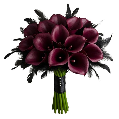Burgundy Calla Lily and Feathers Bouquet