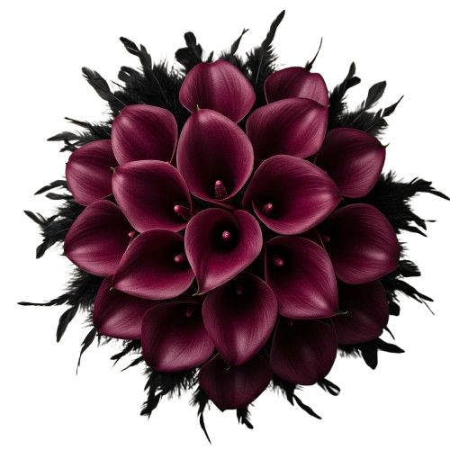 Burgundy Calla Lily and Feathers Bouquet