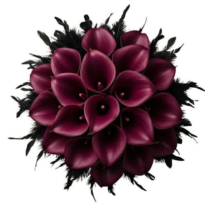 Burgundy Calla Lily and Feathers Bouquet