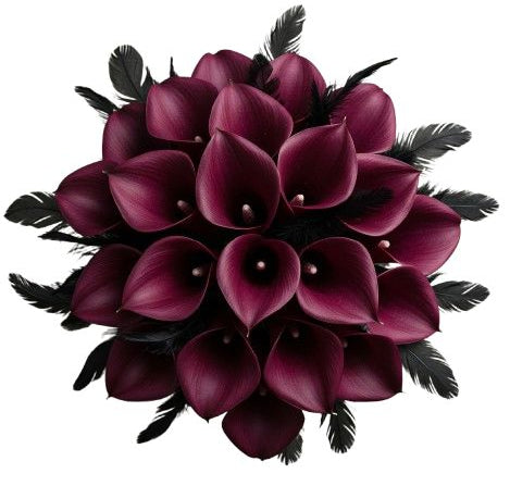 Burgundy Calla Lily and Feathers Bouquet