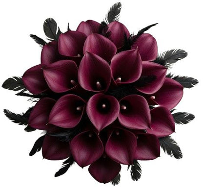 Burgundy Calla Lily and Feathers Bouquet