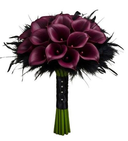 Burgundy Calla Lily and Feathers Bouquet