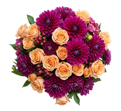 Burgundy Dahlia with Peach Roses Bouquet - Florist London