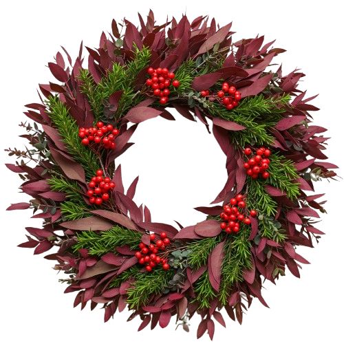 Burgundy Leaves & Red Berry Door Ring