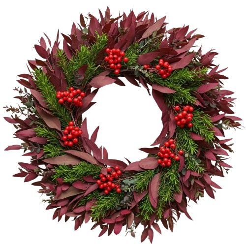 Burgundy Leaves & Red Berry Door Ring - Florist London