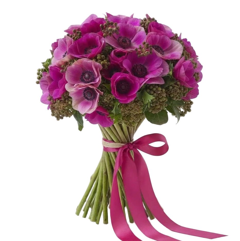 Cerise Anemones with English Berry Bouquet - Florist London