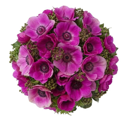 Cerise Anemones with English Berry Bouquet - Florist London