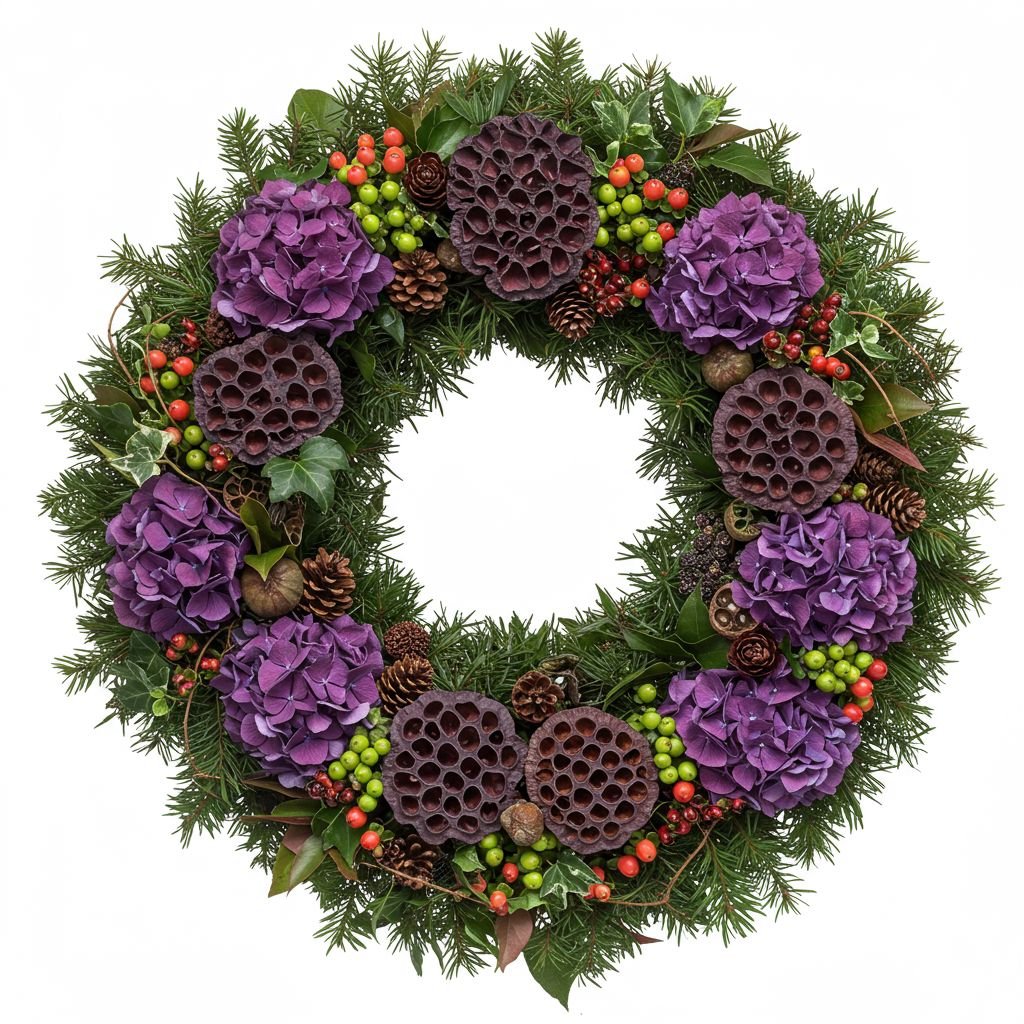Charming Purple Hydrangea Festive Door Wreath - Florist London