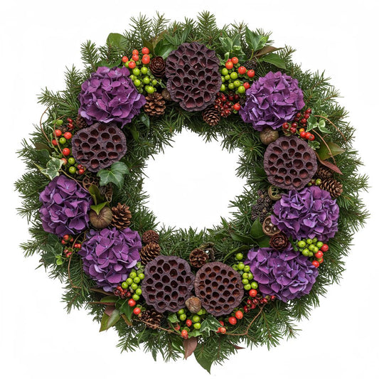 Charming Purple Hydrangena Festive Door Wreath