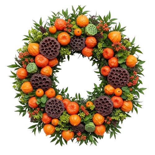 Chinese Lantern and Lotus Pods Halloween Wreath - Florist London