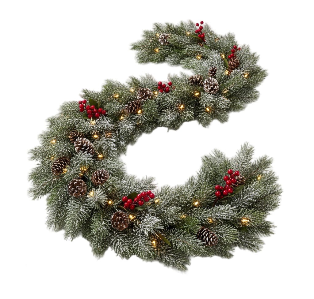 Christmas Garland with Red Berries and Lights - Florist London