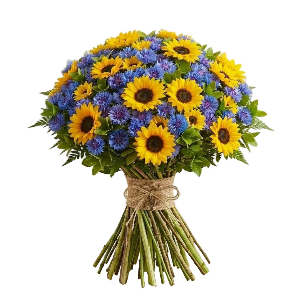 Classic Bouquet of Sunflowers and Cornflowers - Florist London