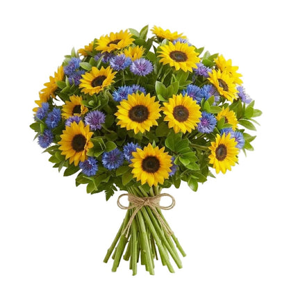 Classic Bouquet of Sunflowers and Cornflowers - Florist London