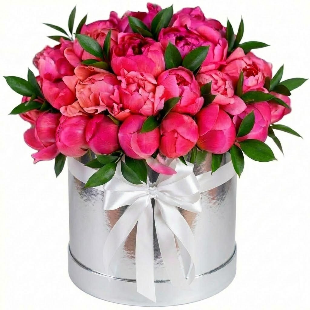 Classic Coral Peonies with Ruscus Box - Florist London