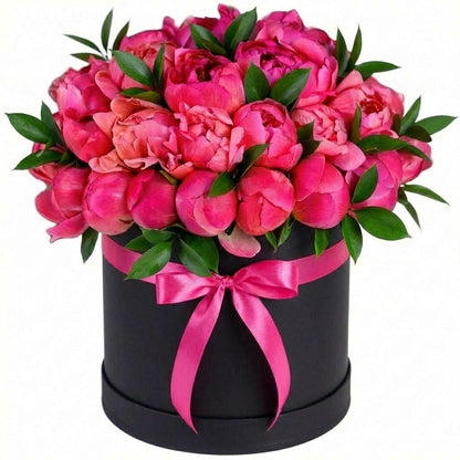 Classic Coral Peonies with Ruscus Box - Florist London