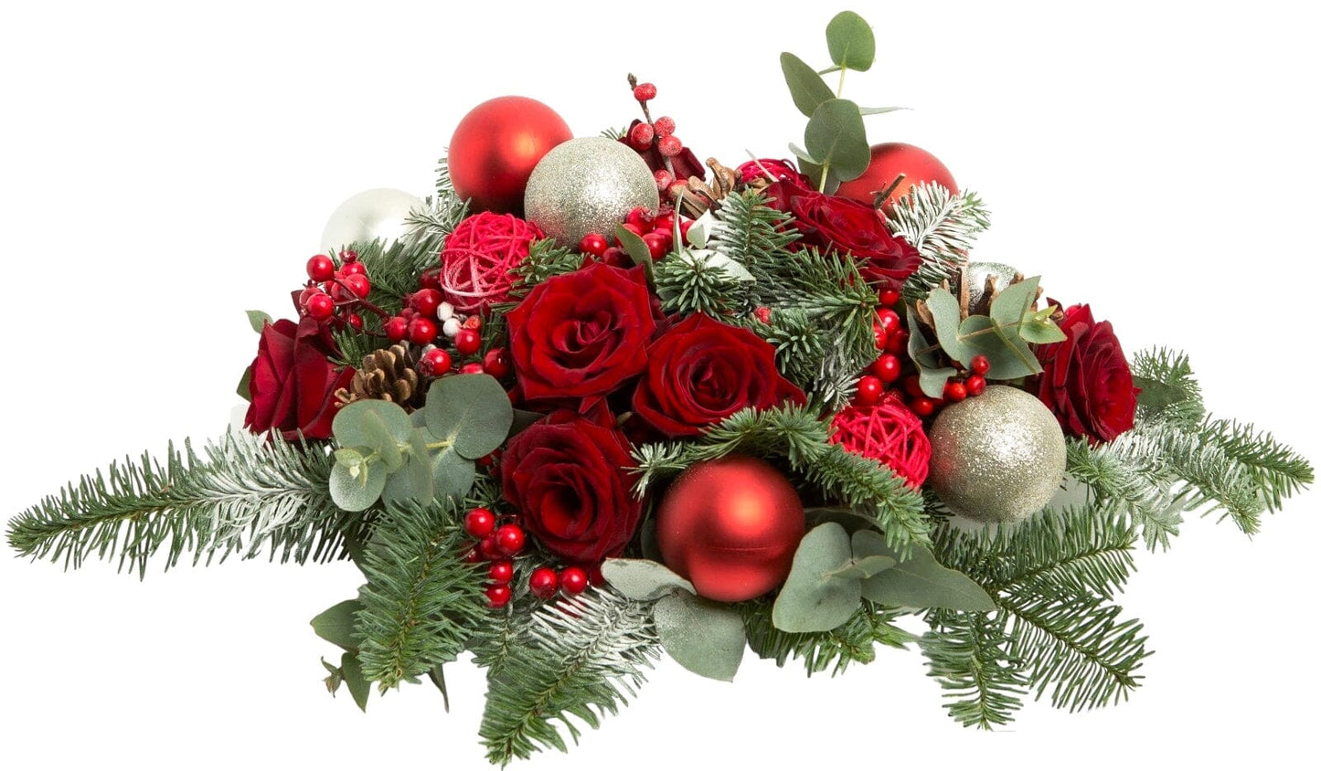 Classic Festive Centerpiece with Fresh Red Roses - Florist London