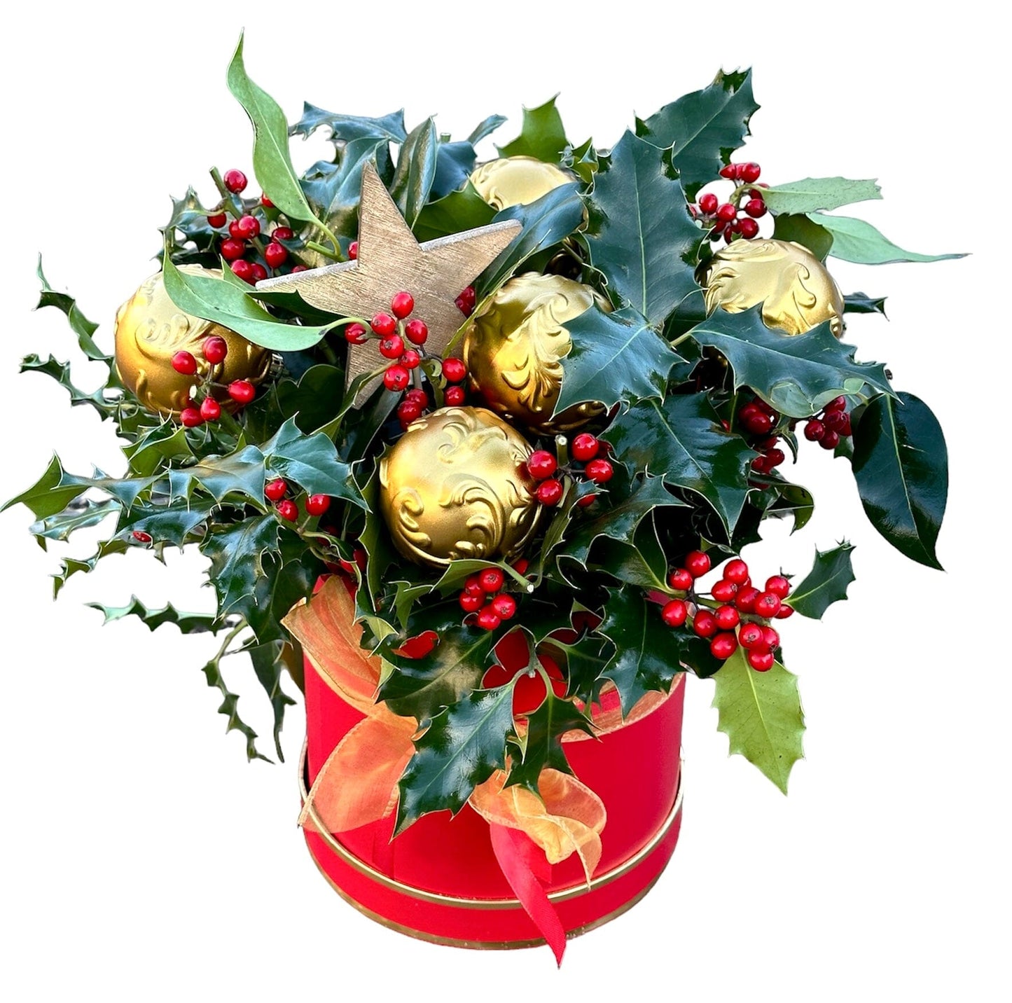 Classic Holly Christmas Box with Baubles - Florist London
