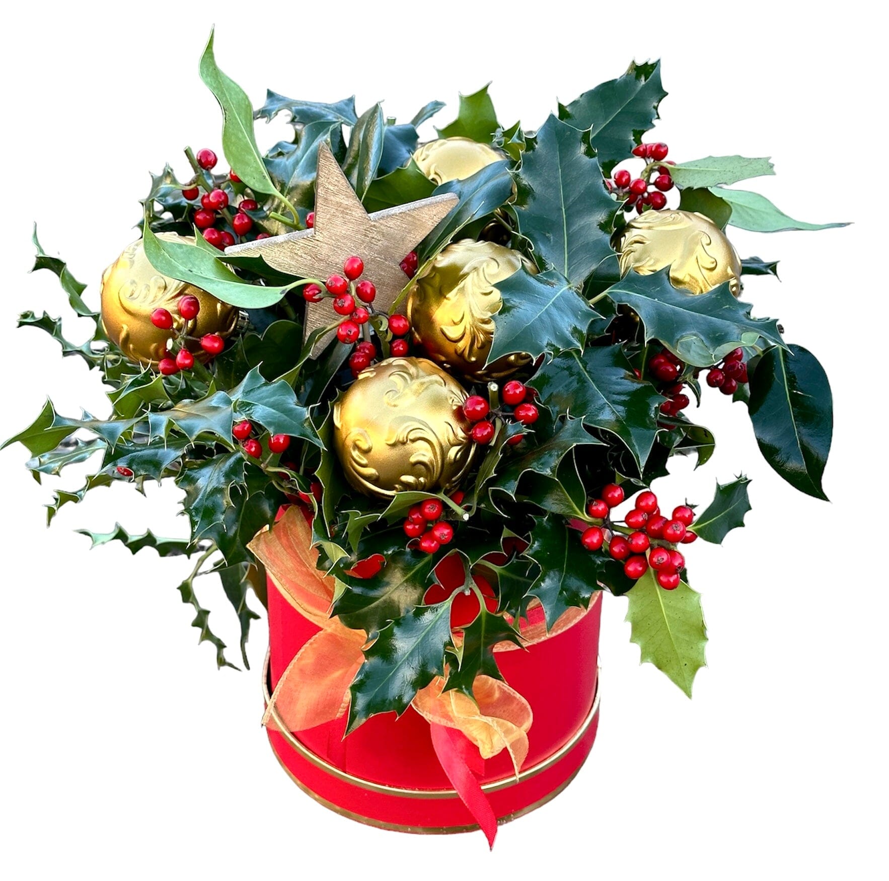 Classic Holly Christmas Box with Baubles - Florist London