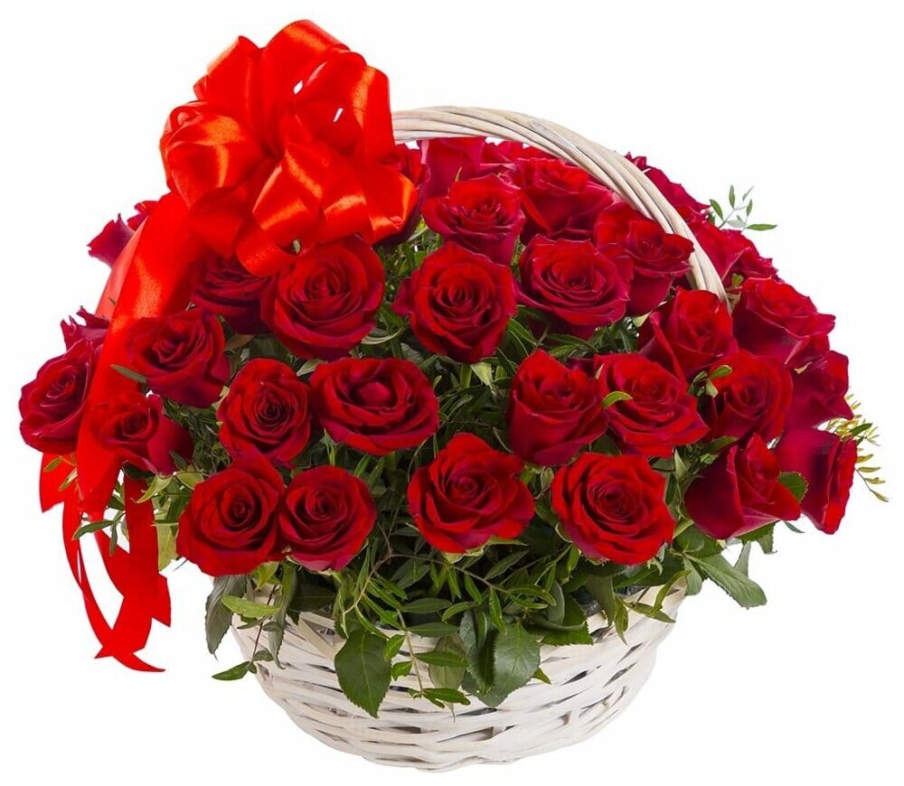Classic Red Roses with Greenery Basket - Florist London
