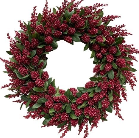 Classic Red Skimmia Rubella Door Wreath - Florist London