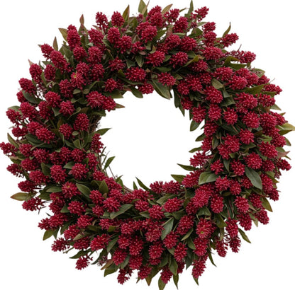 Classic Red Skimmia Rubella Door Wreath - Florist London