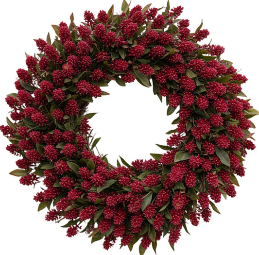 Classic Red Skimmia Rubella Door Wreath - Florist London