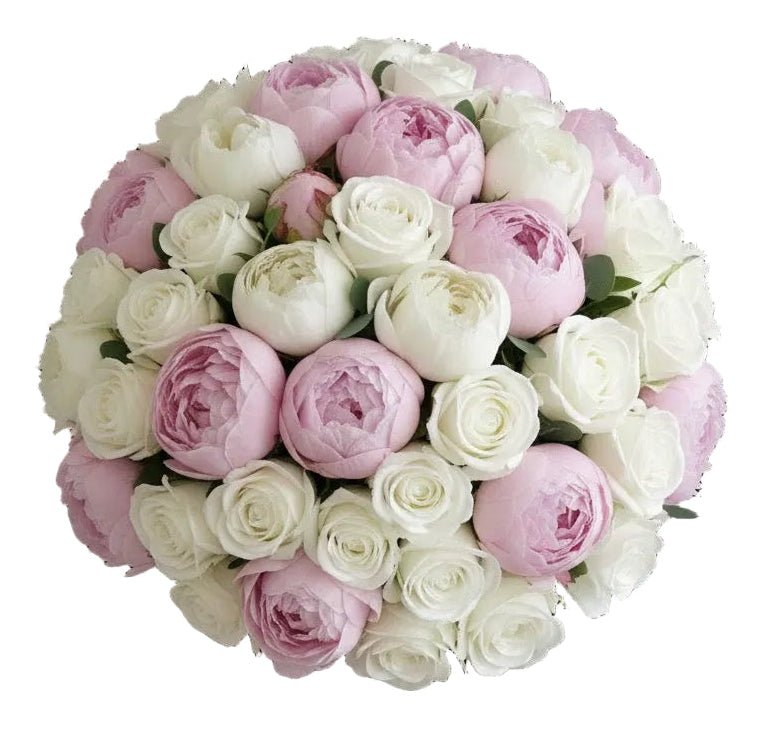 Classic White Roses with Soft Peonies Bouquet - Florist London