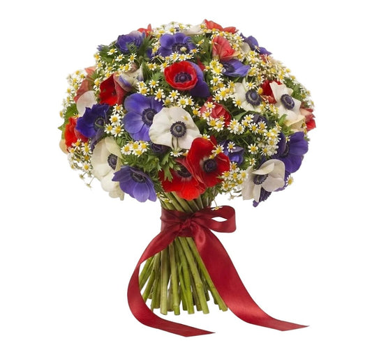 Colorful Anemone with Tanacetum Bouquet - Florist London