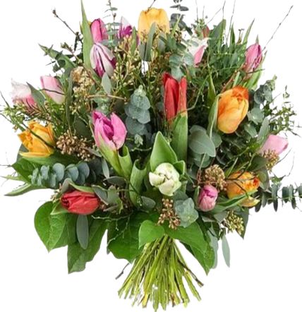Colourful Tulips with Greenery Bouquet - Florist London