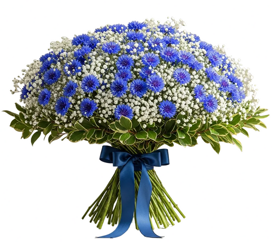 Cute Bouquet of Gypsophila with Cornflower - Florist London