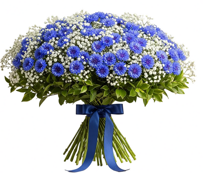 Cute Bouquet of Gypsophila with Cornflower - Florist London