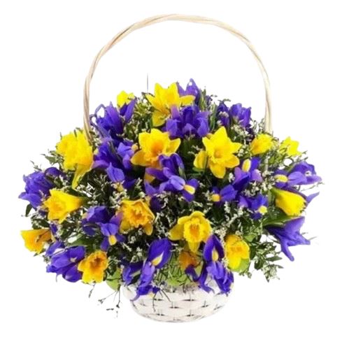 Daffodils and Iris Flowers Basket