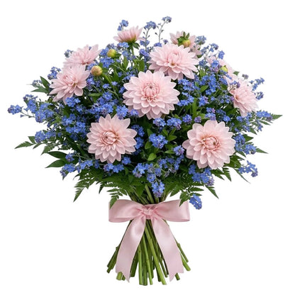 Dahlia with Blue Forget-Me-Not Bouquet - Florist London