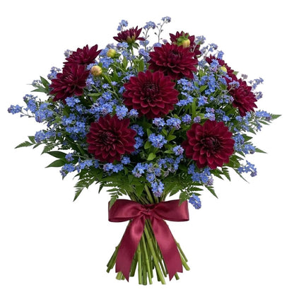 Dahlia with Blue Forget-Me-Not Bouquet - Florist London