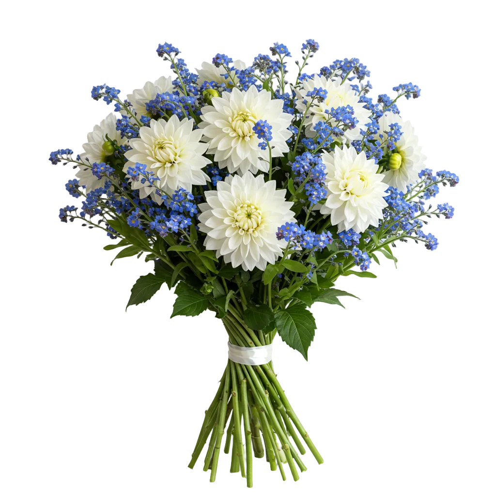 Dahlia with Blue Forget-Me-Not Bouquet - Florist London