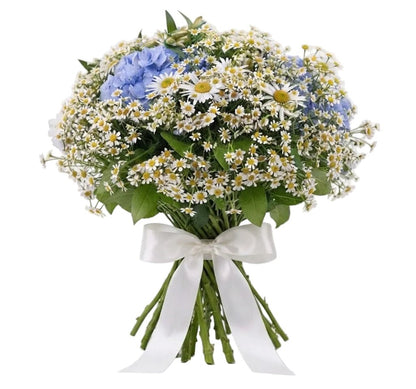 Daisy Bouquet with Blue Hydrangea - Florist London