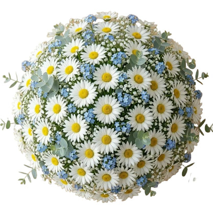 Daisy with Blue Forget Me Not and Gypsophila Bouquet - Florist London