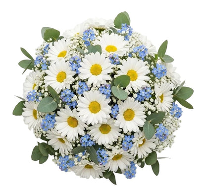 Daisy with Blue Forget Me Not and Gypsophila Bouquet - Florist London