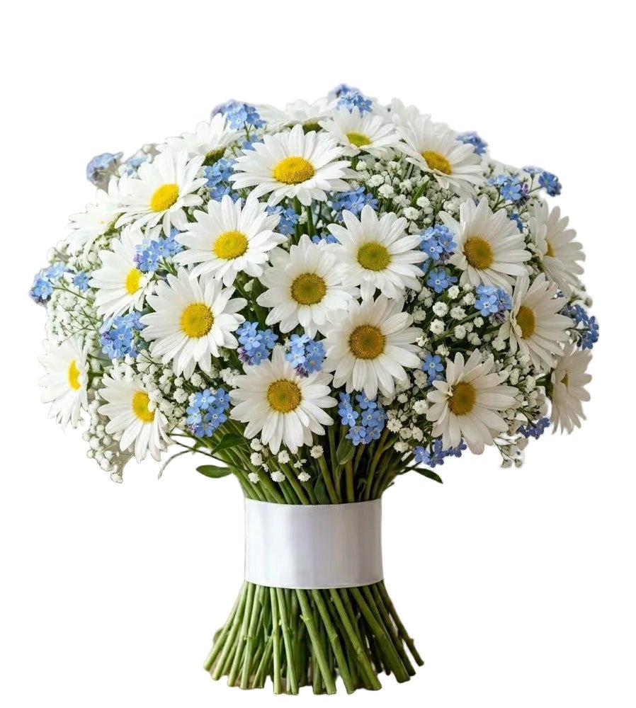 Daisy with Forget Me Not Bridal Bouquet - Florist London