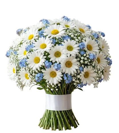 Daisy with Forget Me Not Bridal Bouquet - Florist London