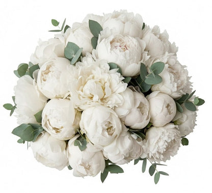 Delightful Bouquet of White Peonies with Eucalyptus - Florist London